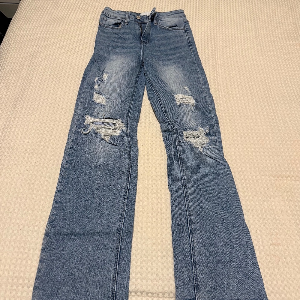 Vervet distressed high rise straight jean